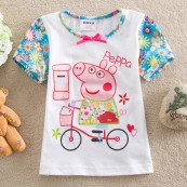 佩佩猪Peppa Pig外贸童装 纯棉绣花夏季女童短袖T恤