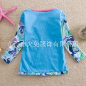 2015外贸童装批发 欧美女童长袖拼接绣花T恤裙